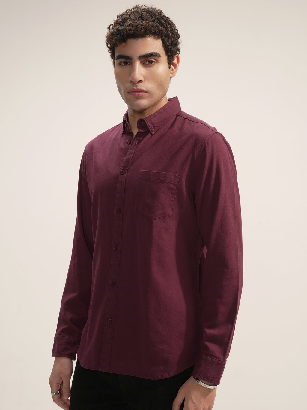 Highlander Men Maroon Self Design Regular Fit Casual Shirt - Maroon - Image 4