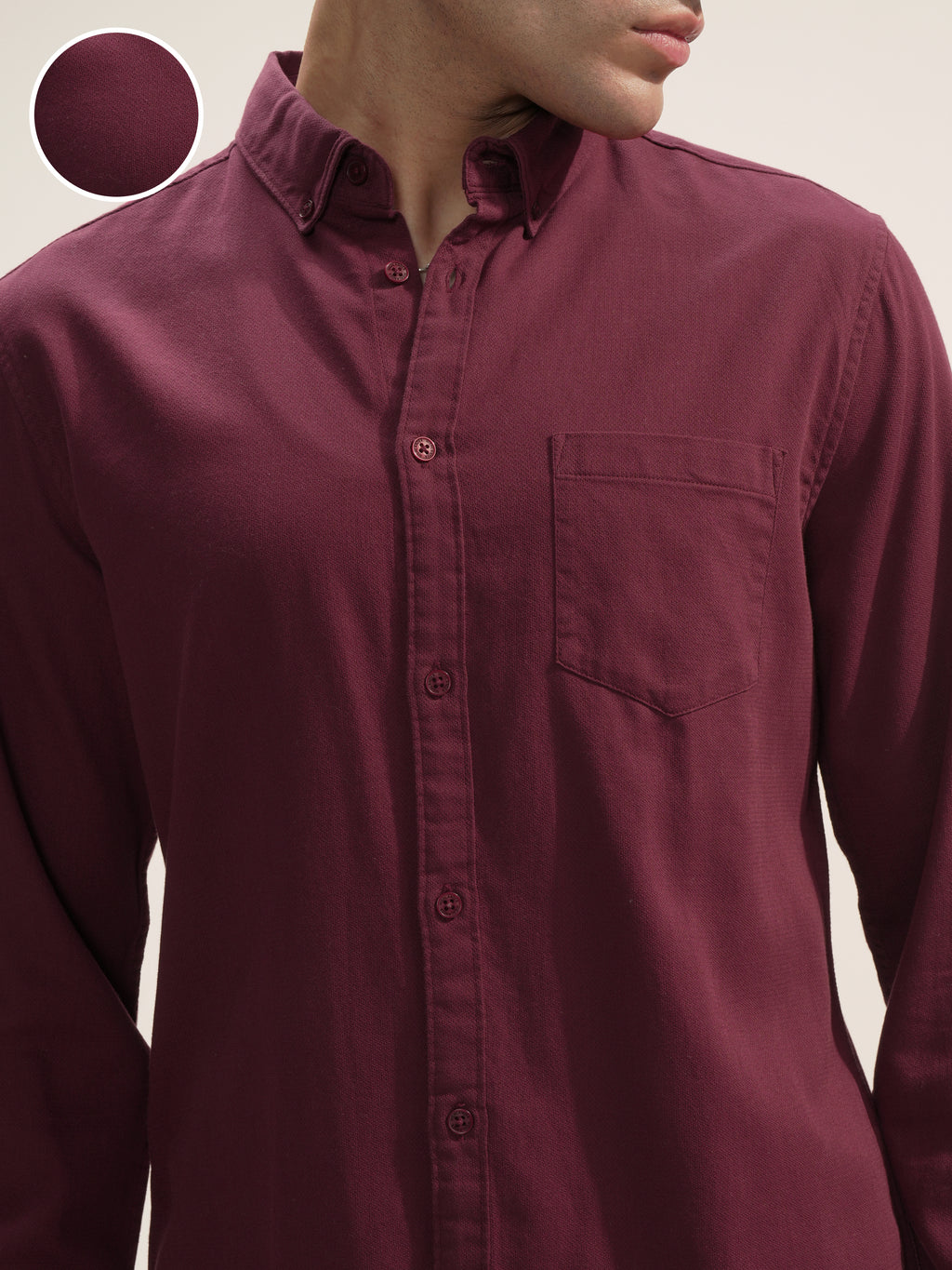 Highlander Men Maroon Self Design Regular Fit Casual Shirt - Maroon - Image 5