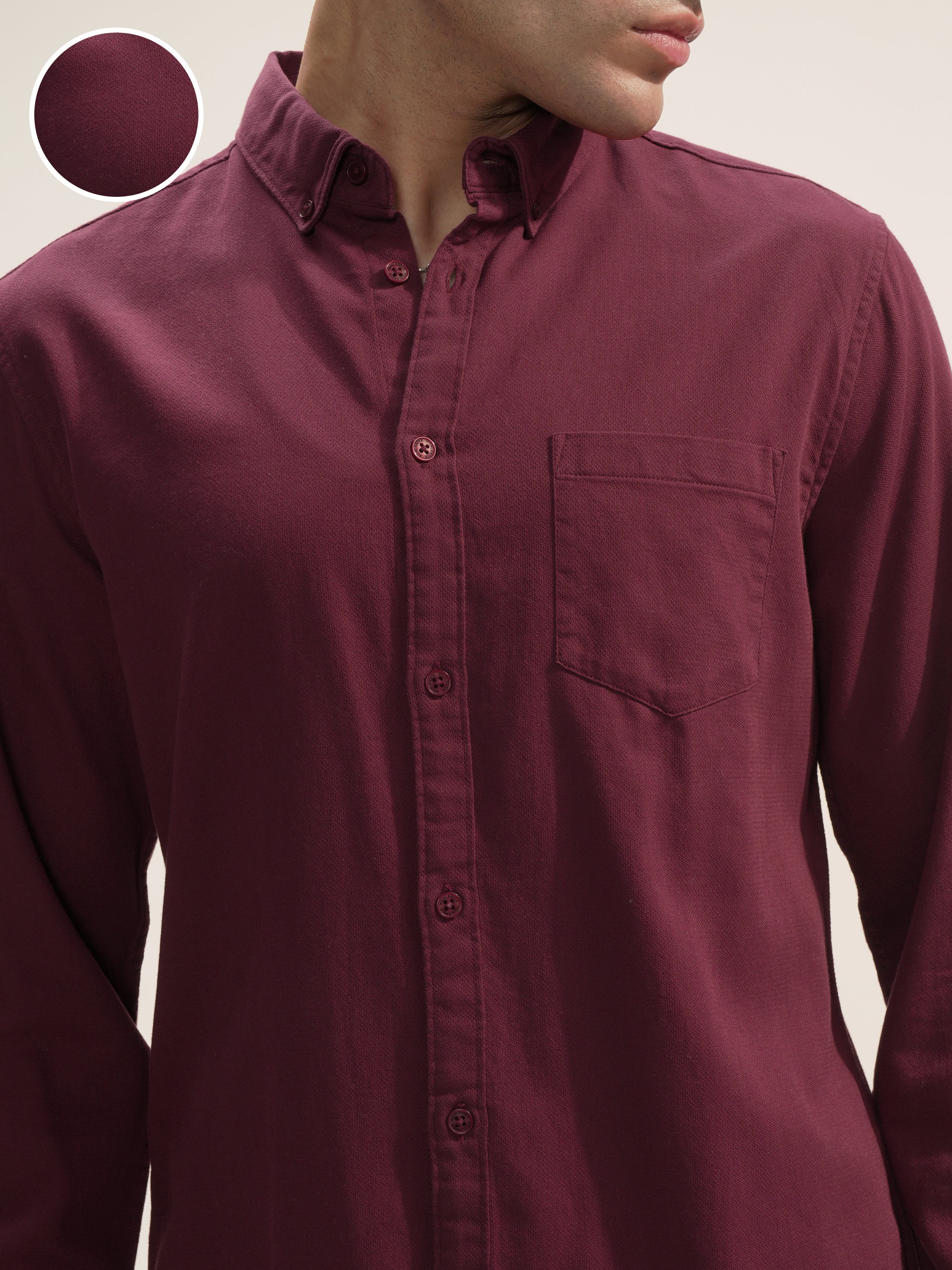 Highlander Men Maroon Self Design Regular Fit Casual Shirt - Maroon - Image 5