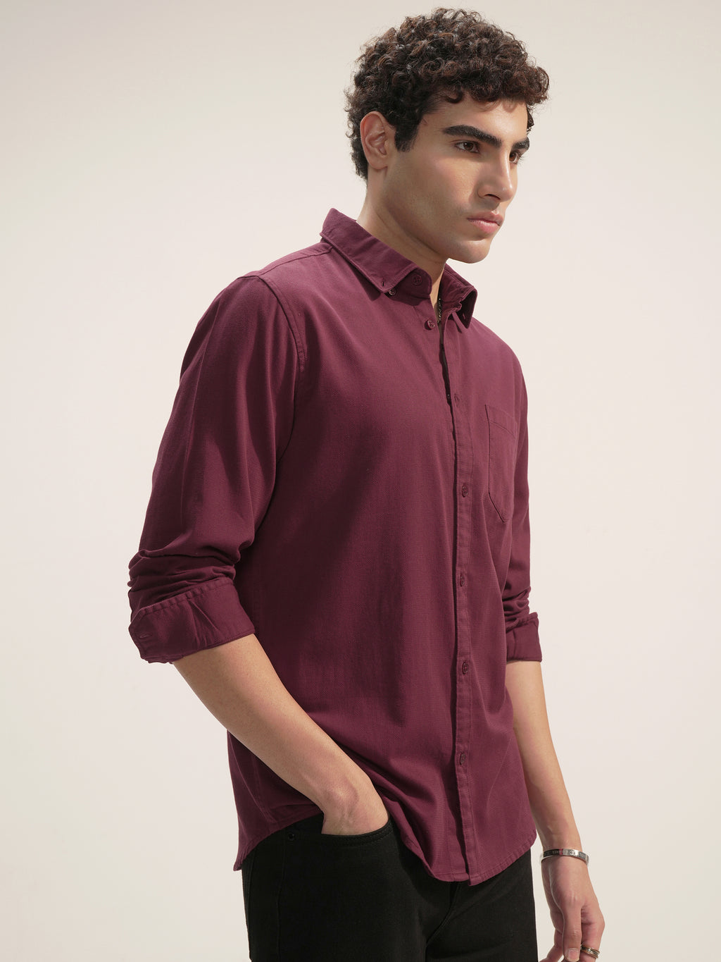 Highlander Men Maroon Self Design Regular Fit Casual Shirt - Maroon - Image 6