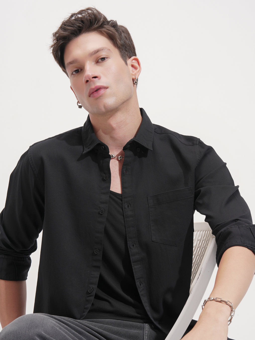 Highlander Men Black Self Design Regular Fit Casual Shirt - Black - Image 1