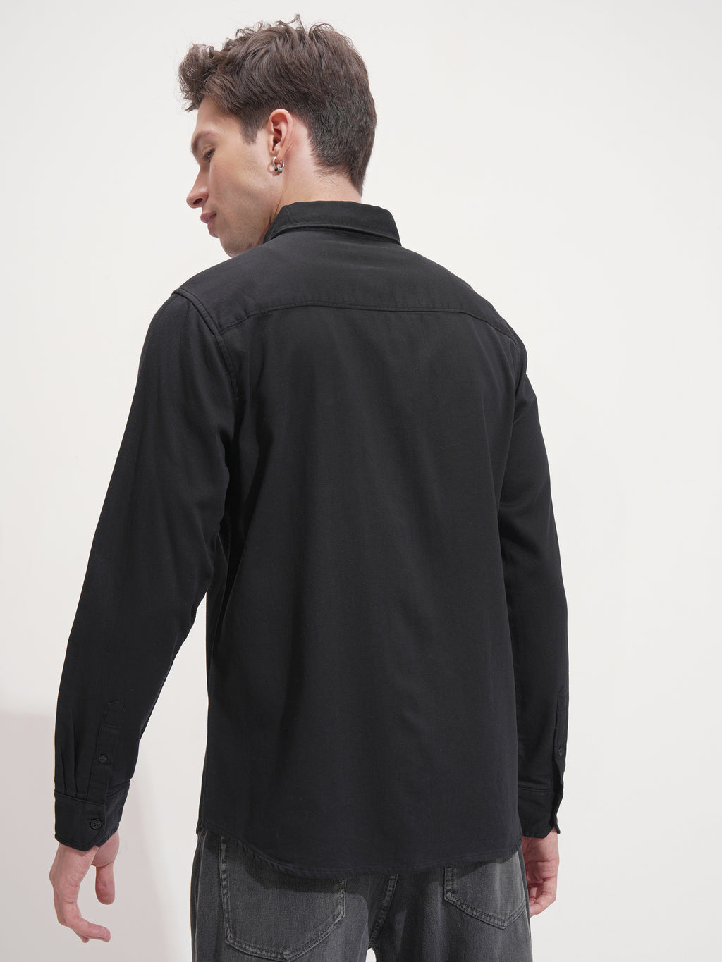 Highlander Men Black Self Design Regular Fit Casual Shirt - Black - Image 3