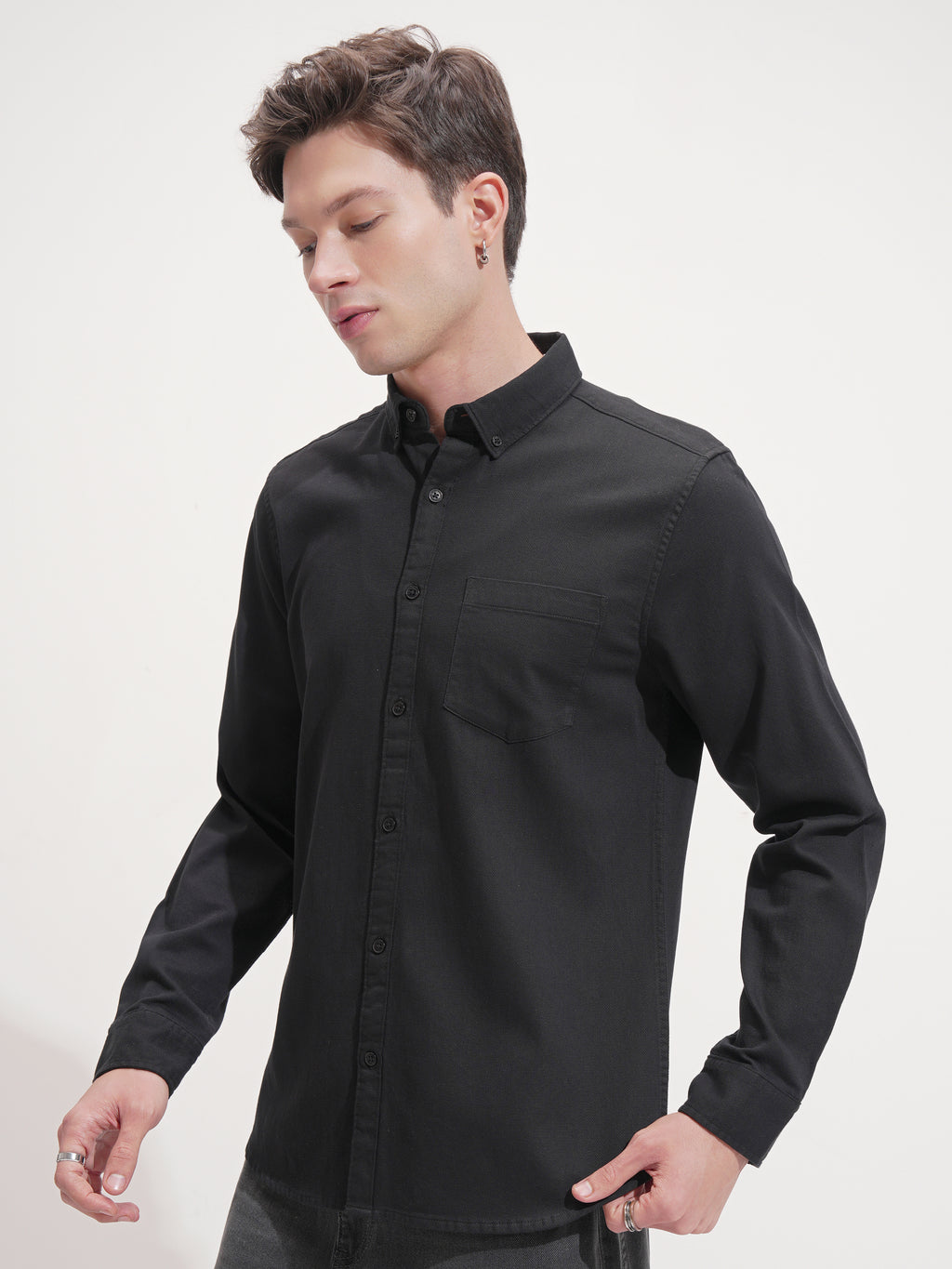 Highlander Men Black Self Design Regular Fit Casual Shirt - Black - Image 4