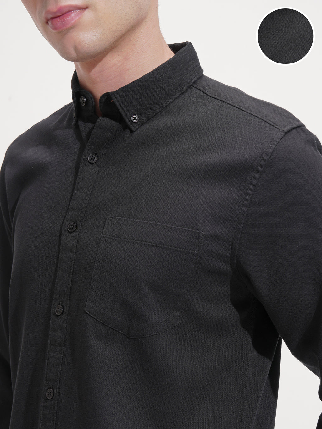 Highlander Men Black Self Design Regular Fit Casual Shirt - Black - Image 5