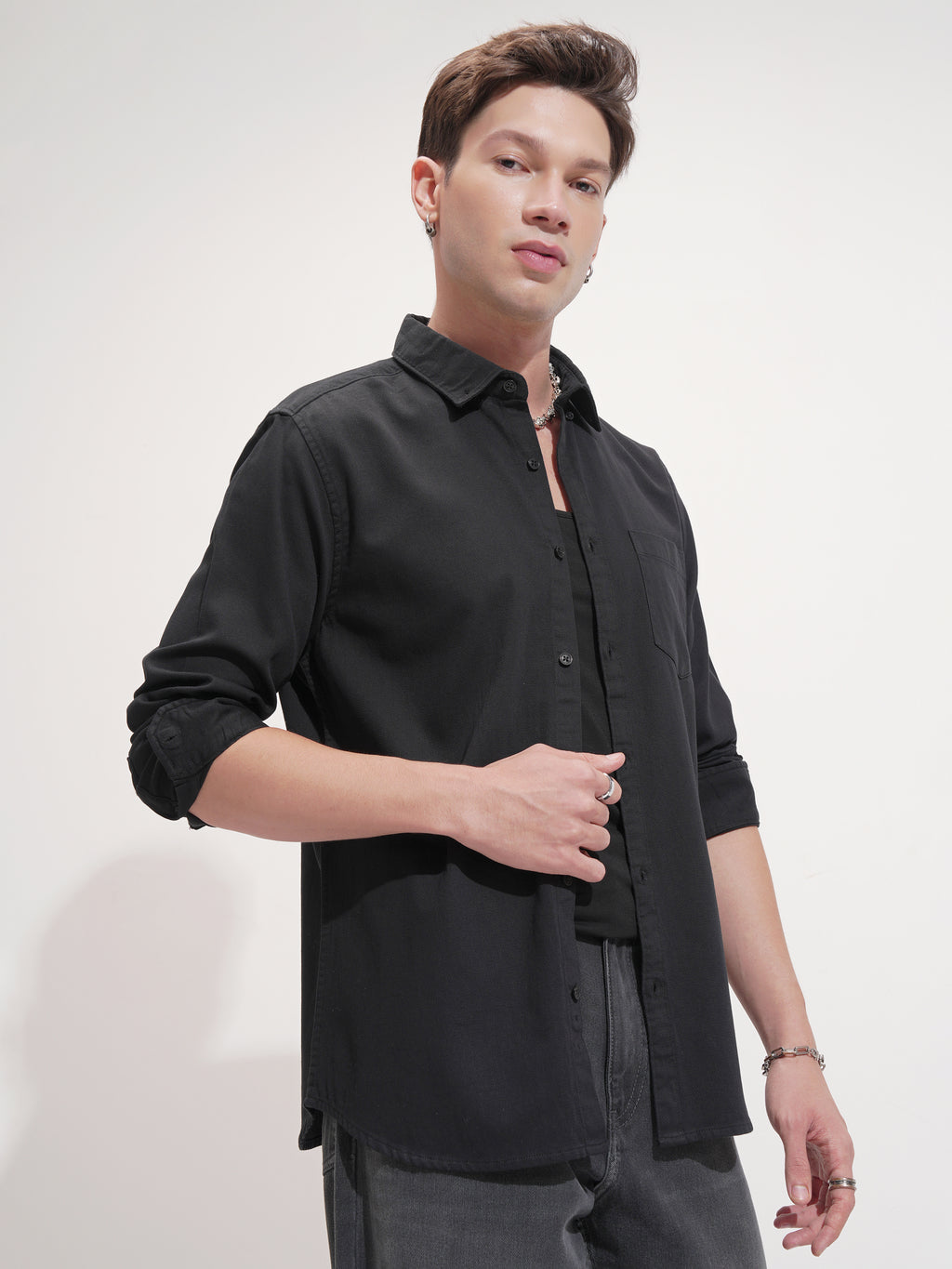Highlander Men Black Self Design Regular Fit Casual Shirt - Black - Image 6