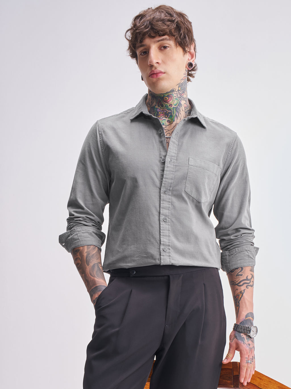 Highlander Men Grey Solid Regular Fit Casual Shirt - Grey - Image 1