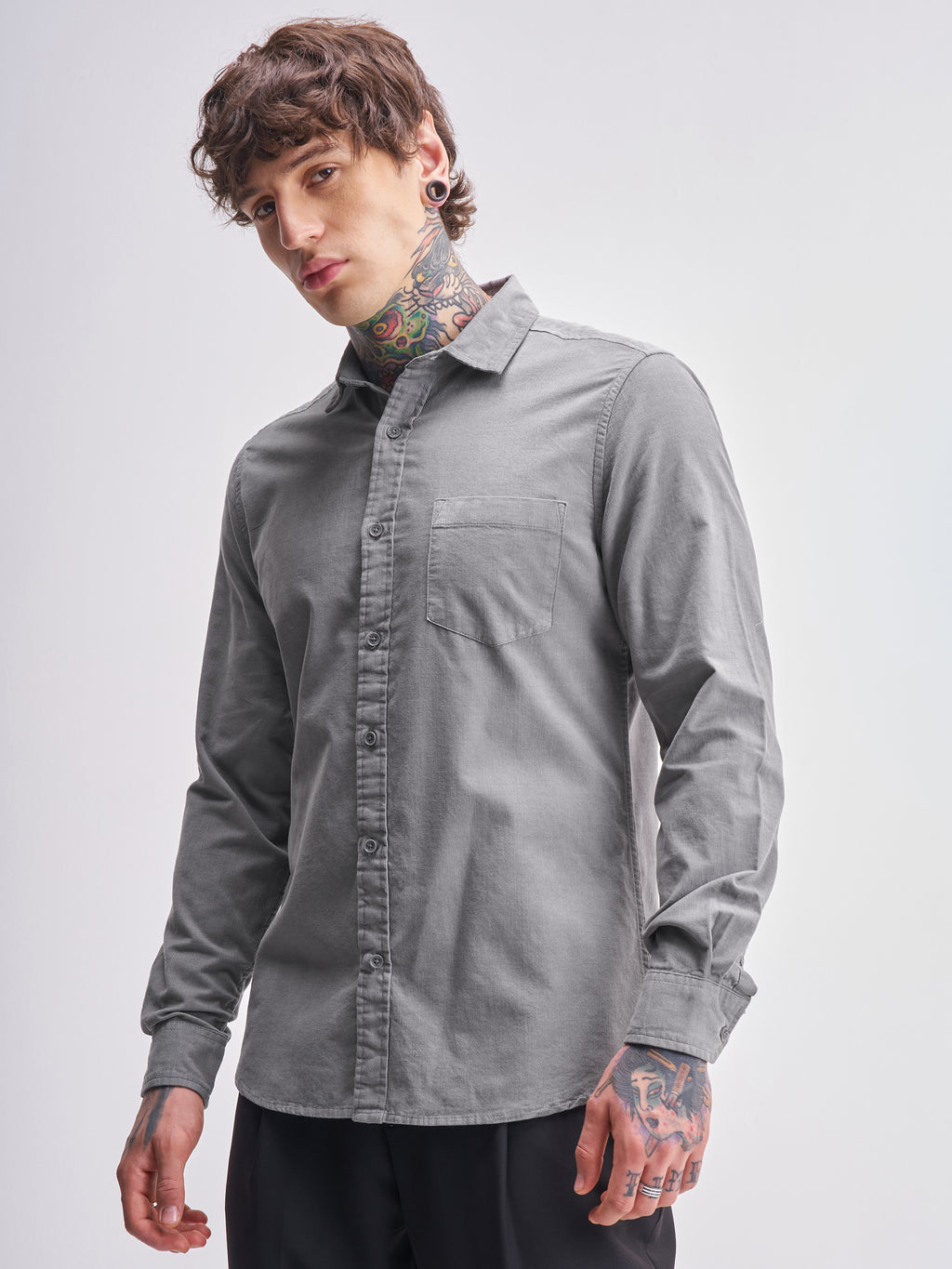 Highlander Men Grey Solid Regular Fit Casual Shirt - Grey - Image 4
