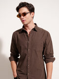 Highlander Men Brown Self Design Regular Fit Casual Shirt - Brown - Image 1