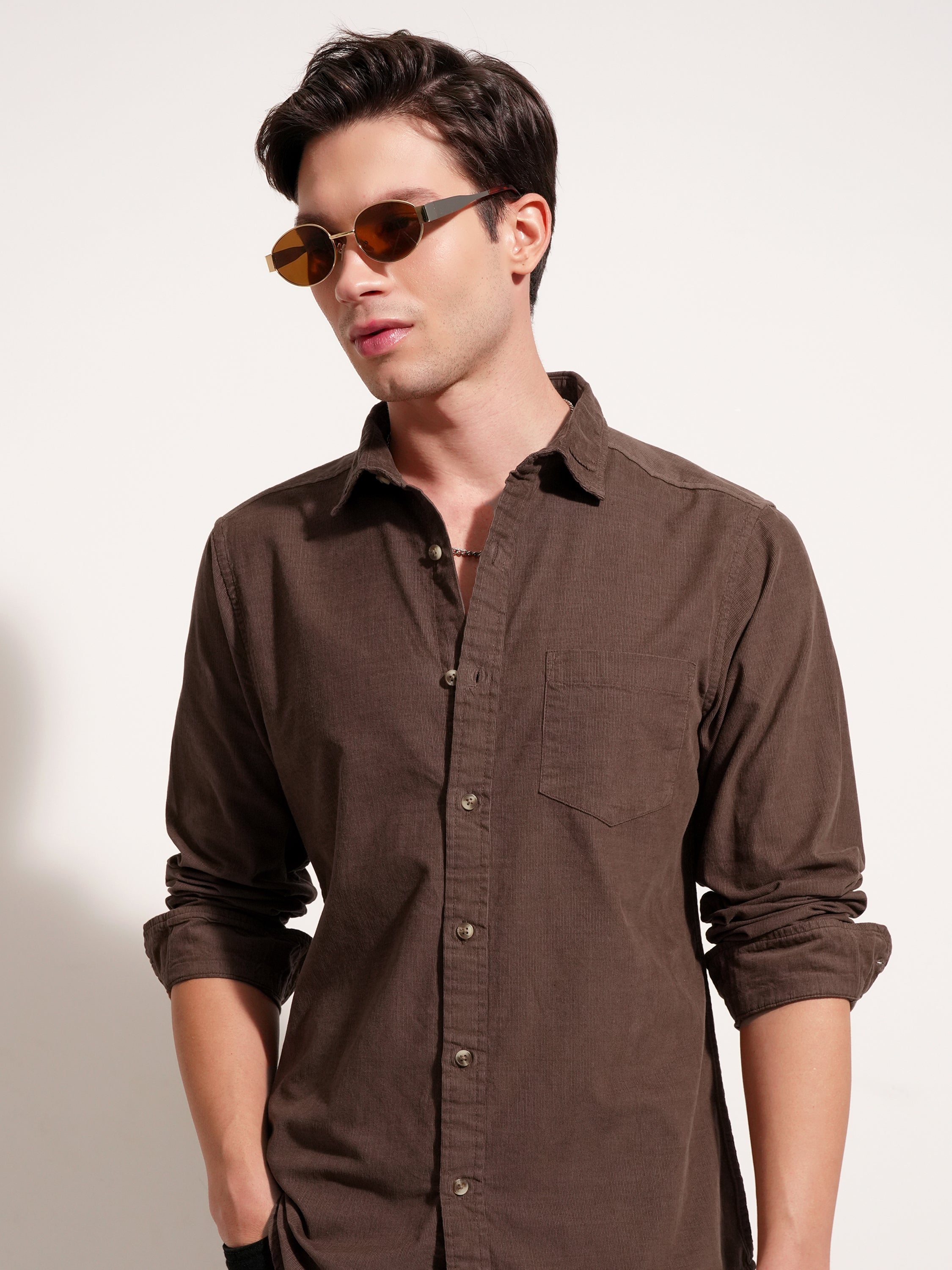 Highlander Men Brown Self Design Regular Fit Casual Shirt - Brown - Image 1