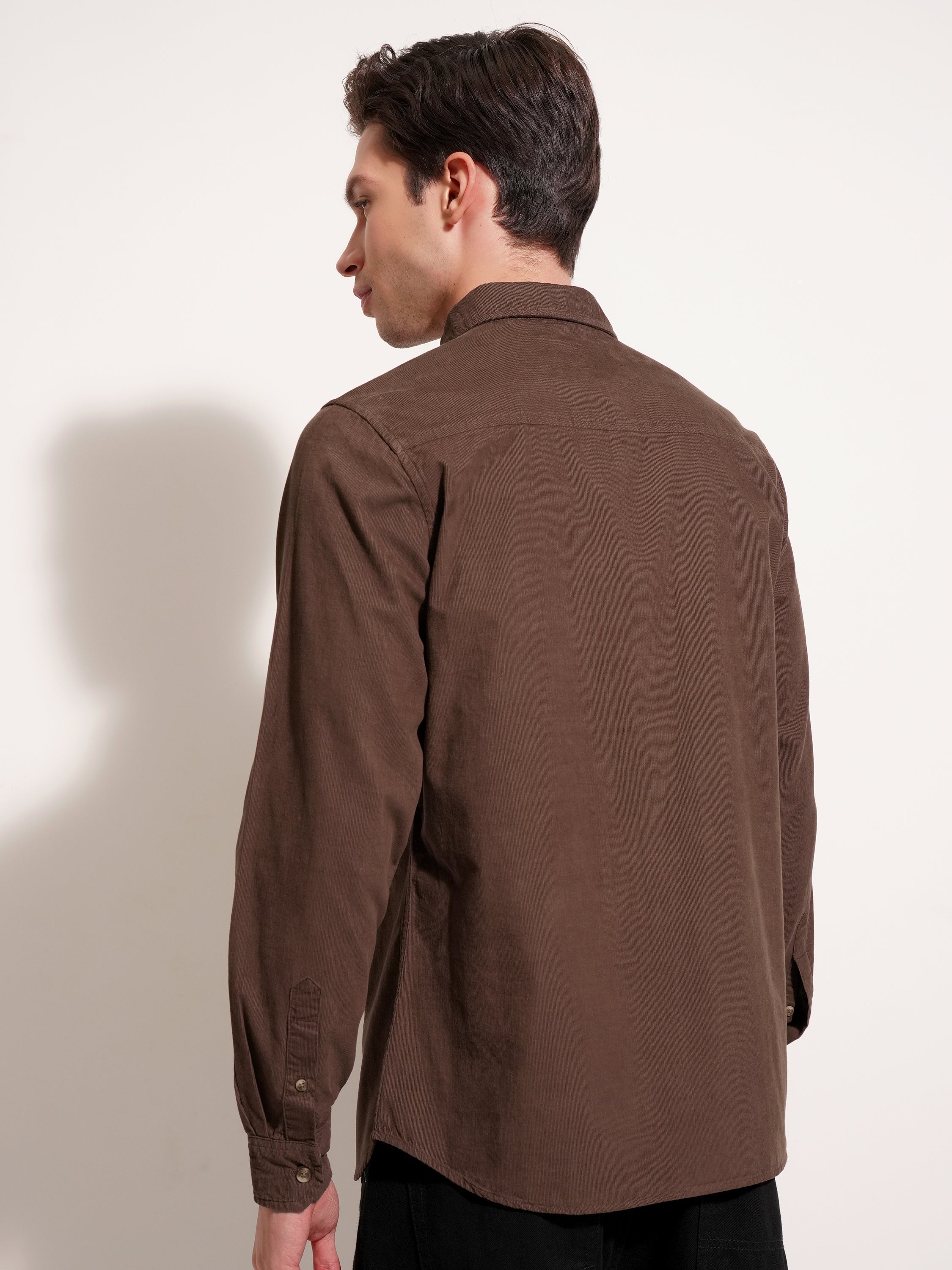 Highlander Men Brown Self Design Regular Fit Casual Shirt - Brown - Image 3