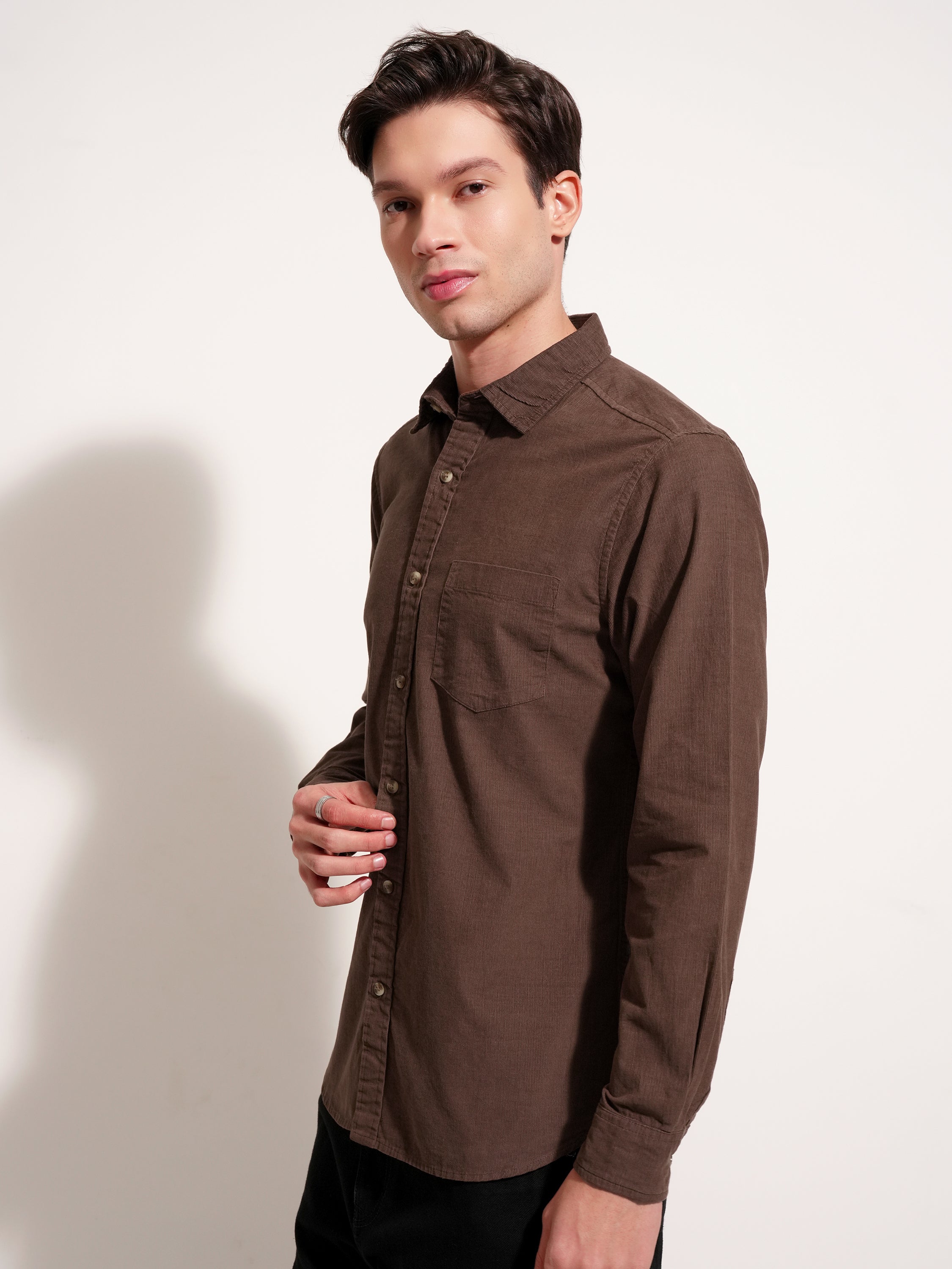 Highlander Men Brown Self Design Regular Fit Casual Shirt - Brown - Image 4