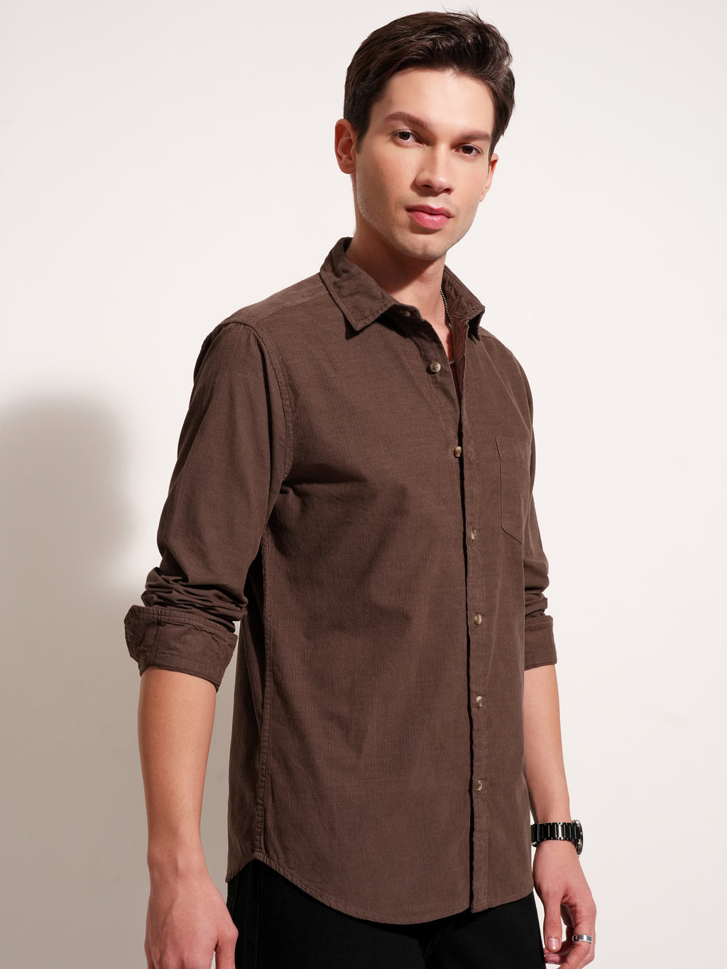 Highlander Men Brown Self Design Regular Fit Casual Shirt - Brown - Image 6