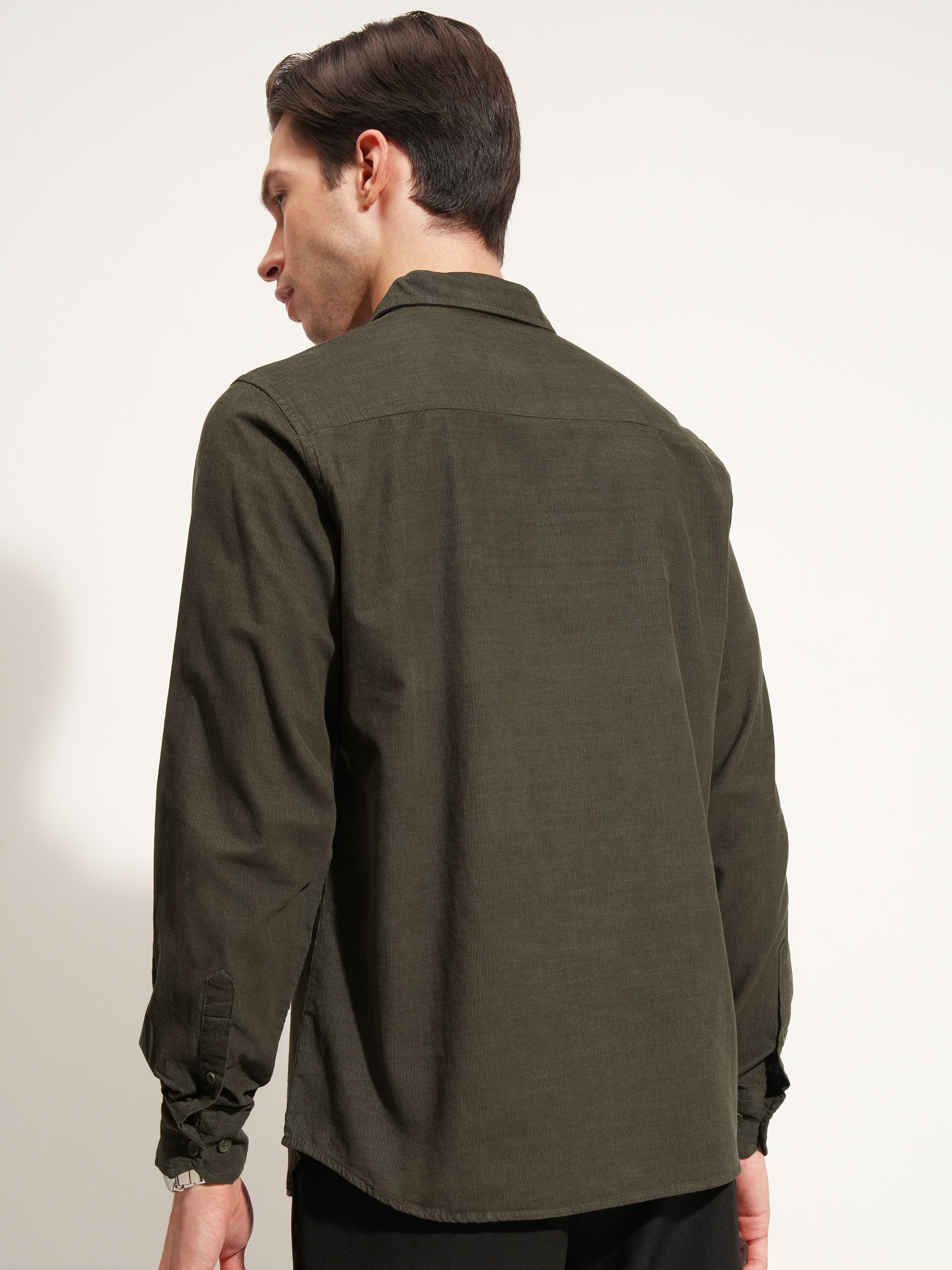 Highlander Men Olive Self Design Regular Fit Casual Shirt - Olive - Image 3