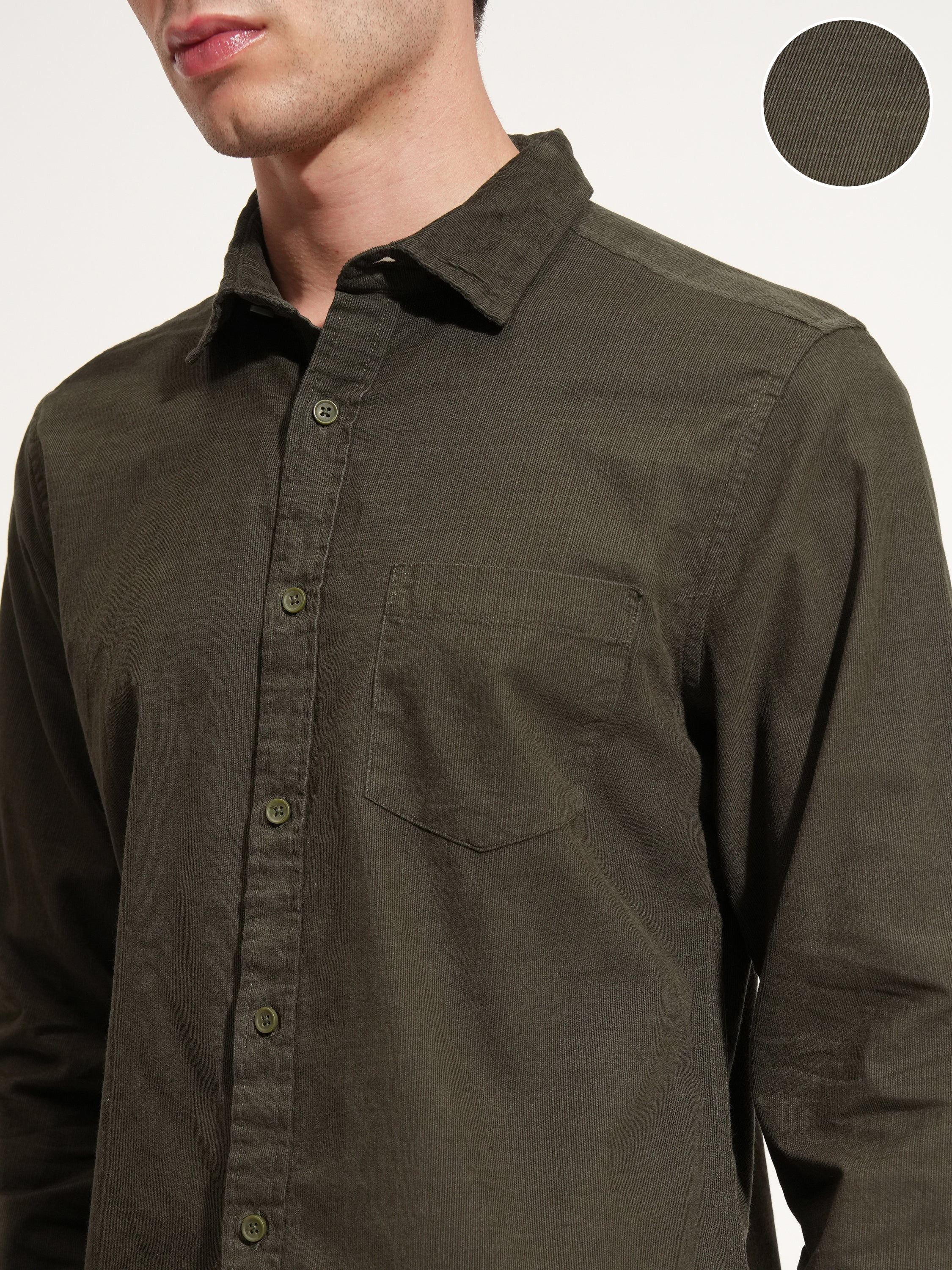 Highlander Men Olive Self Design Regular Fit Casual Shirt - Olive - Image 5