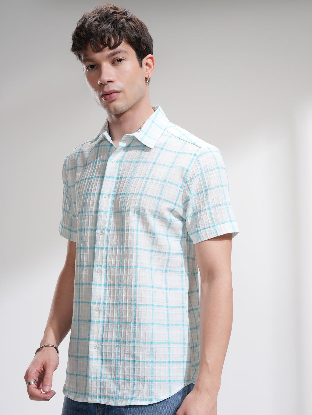 Highlander Men White Checked Regular Fit Casual Shirt - White - Image 4