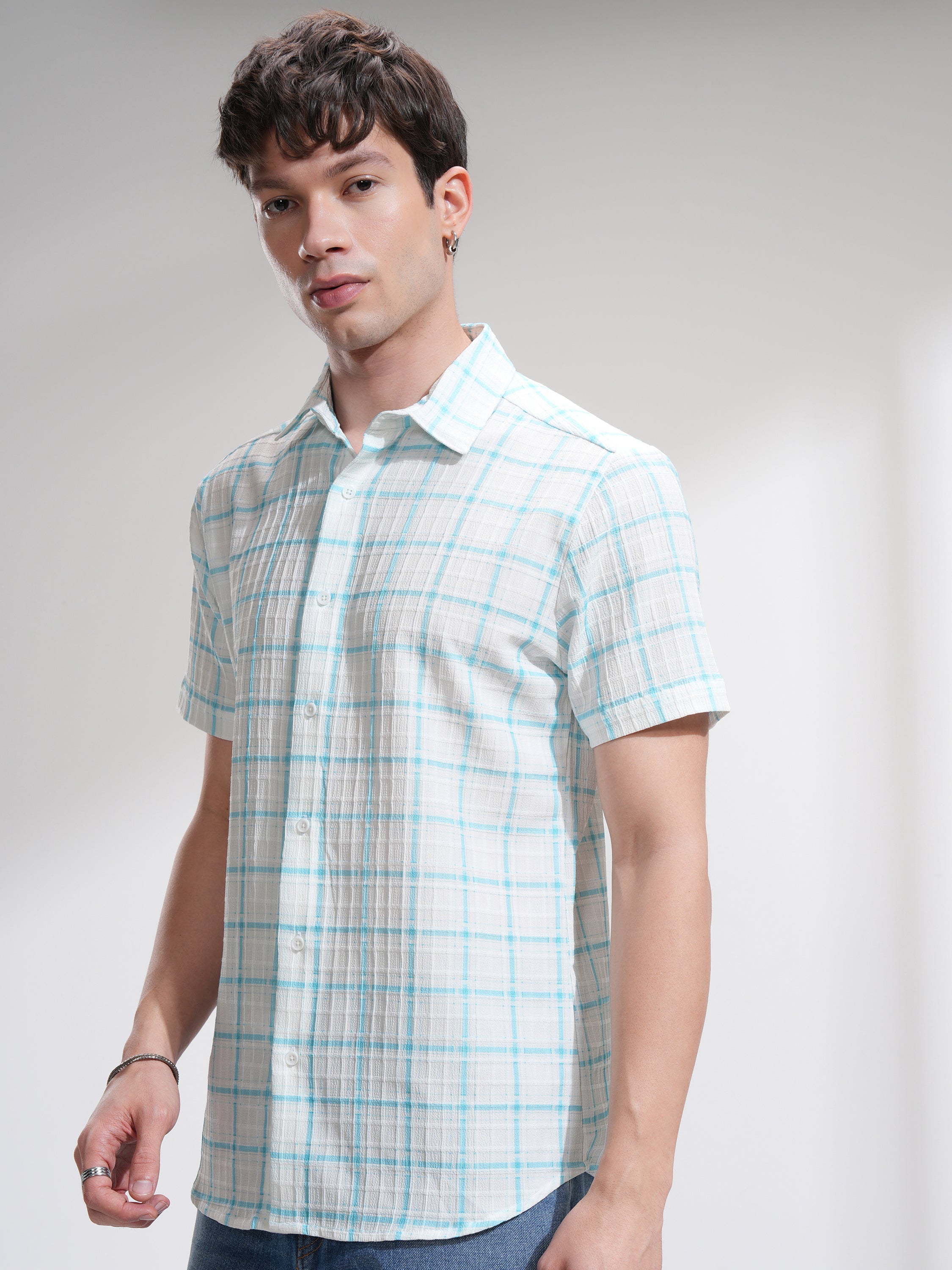 Highlander Men White Checked Regular Fit Casual Shirt - White - Image 4