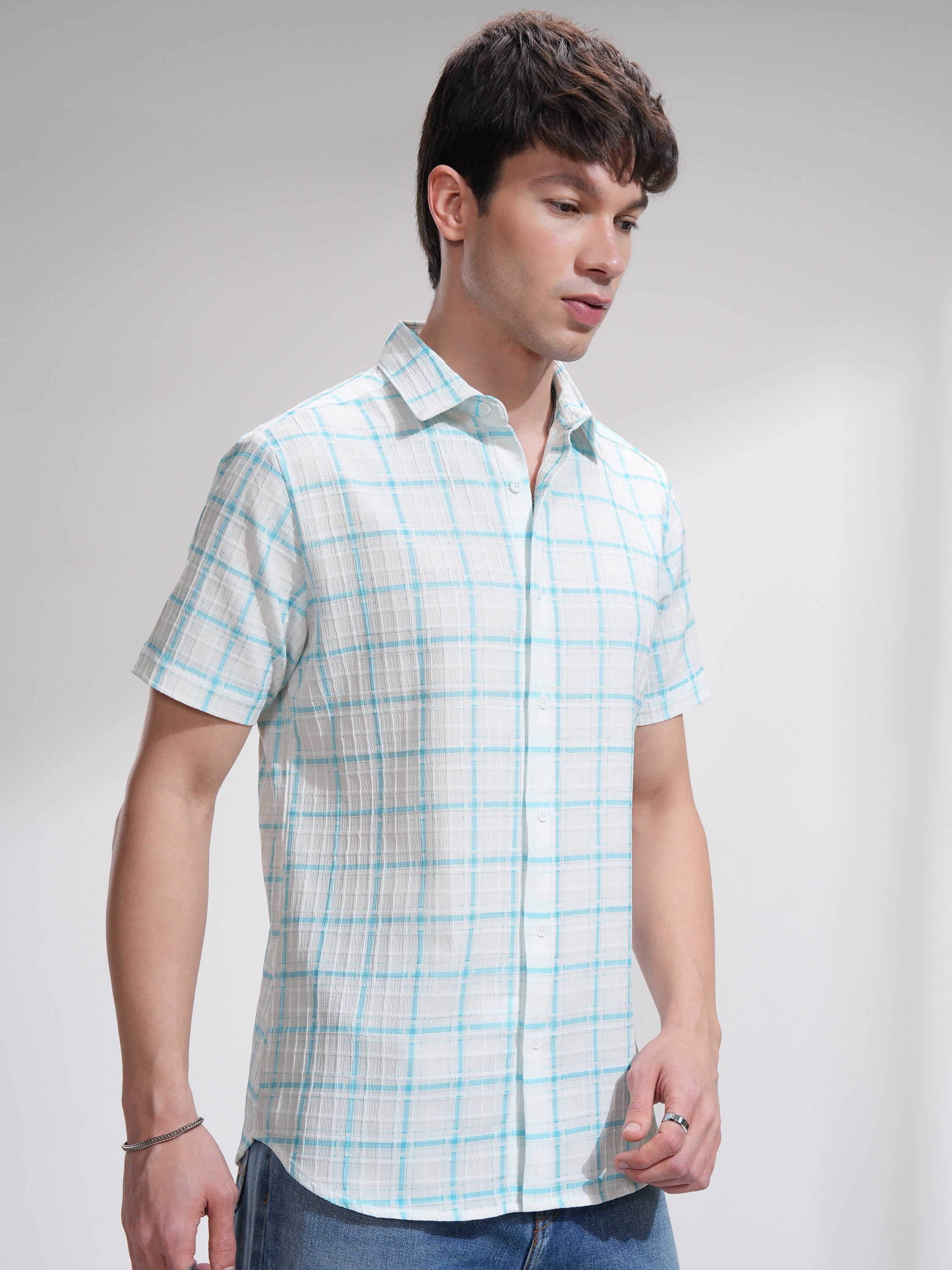 Highlander Men White Checked Regular Fit Casual Shirt - White - Image 6