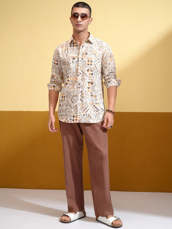 Highlander Men Cream Printed Regular Fit Casual Shirt - Cream - Image 2