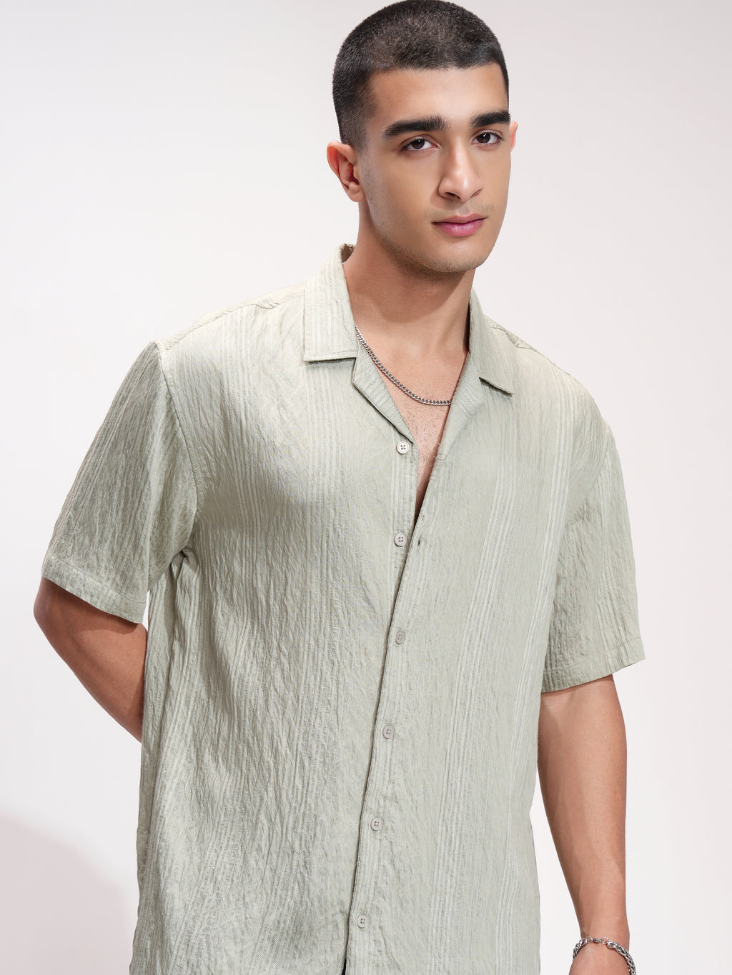 Highlander Men Green Striped Relaxed Fit Casual Shirt - Green - Image 1