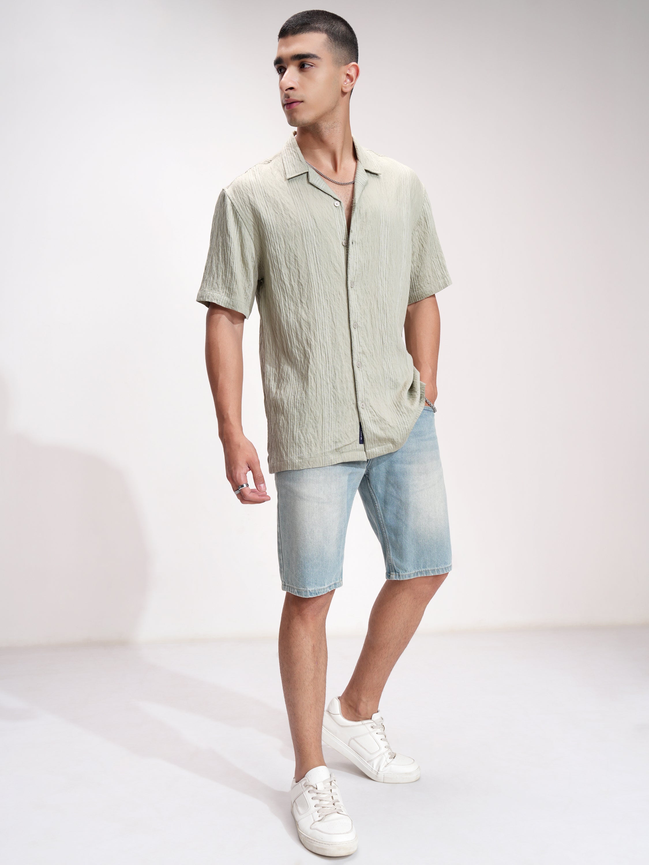Highlander Men Green Striped Relaxed Fit Casual Shirt - Green - Image 2