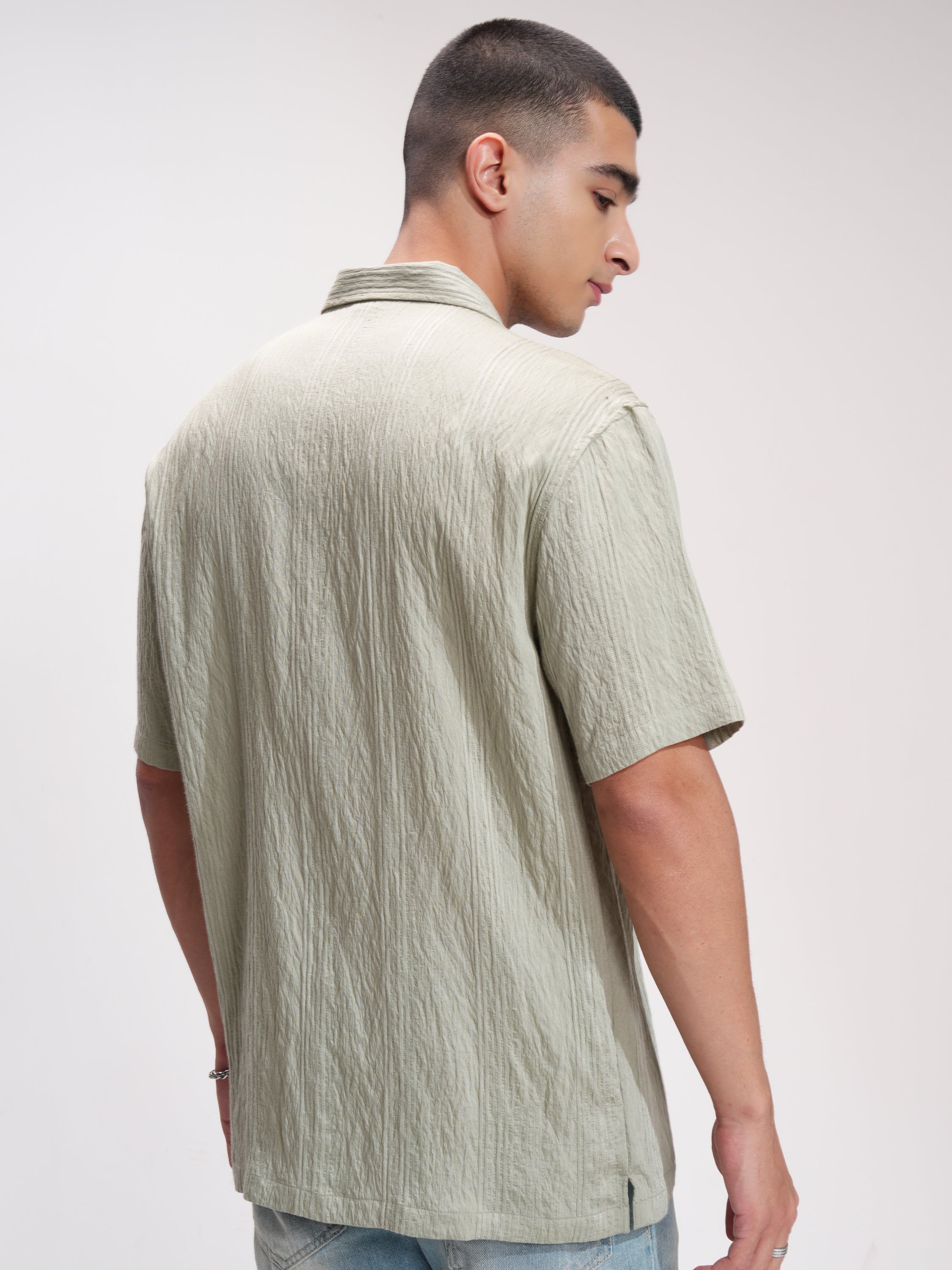 Highlander Men Green Striped Relaxed Fit Casual Shirt - Green - Image 3