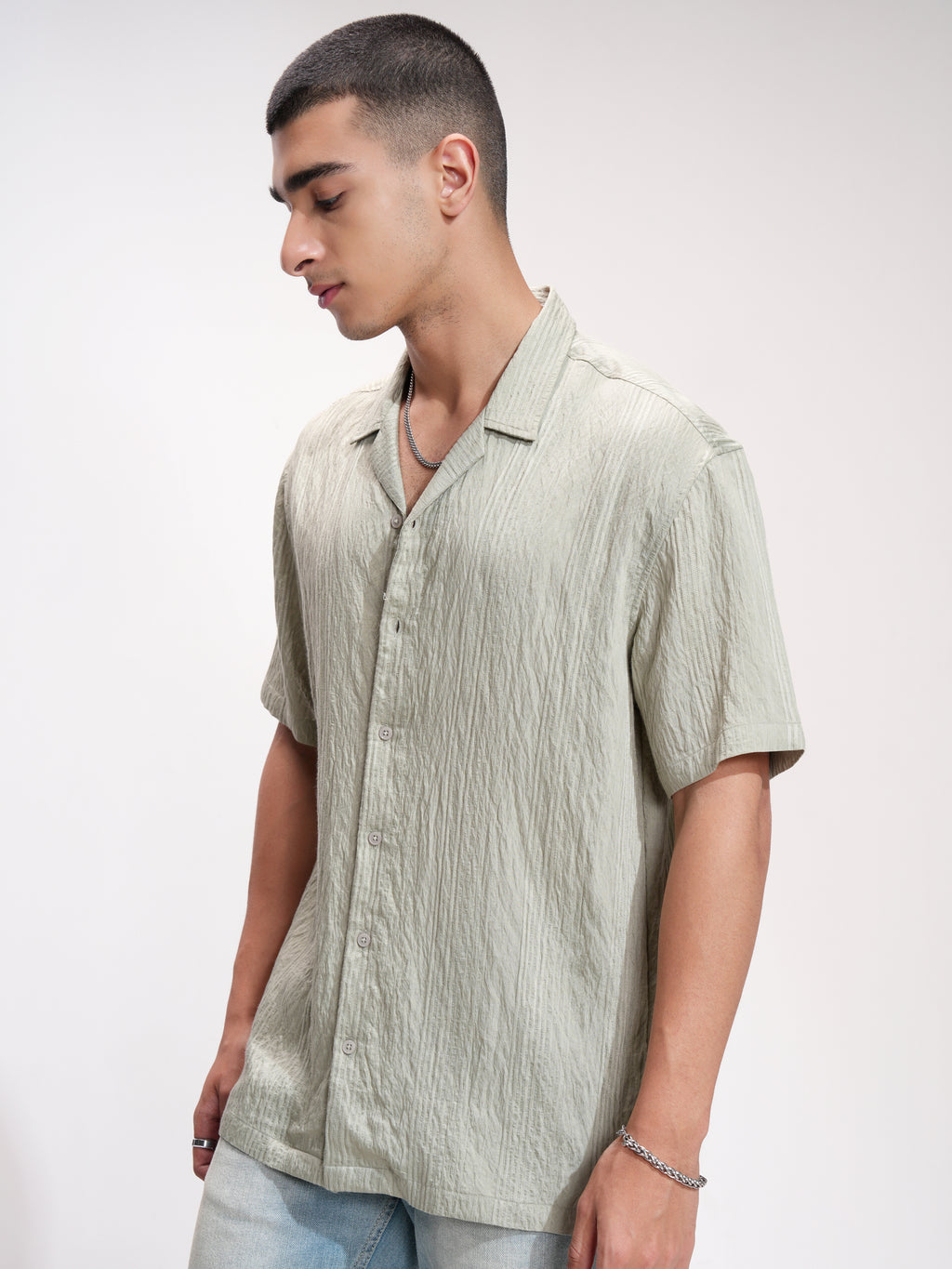 Highlander Men Green Striped Relaxed Fit Casual Shirt - Green - Image 4