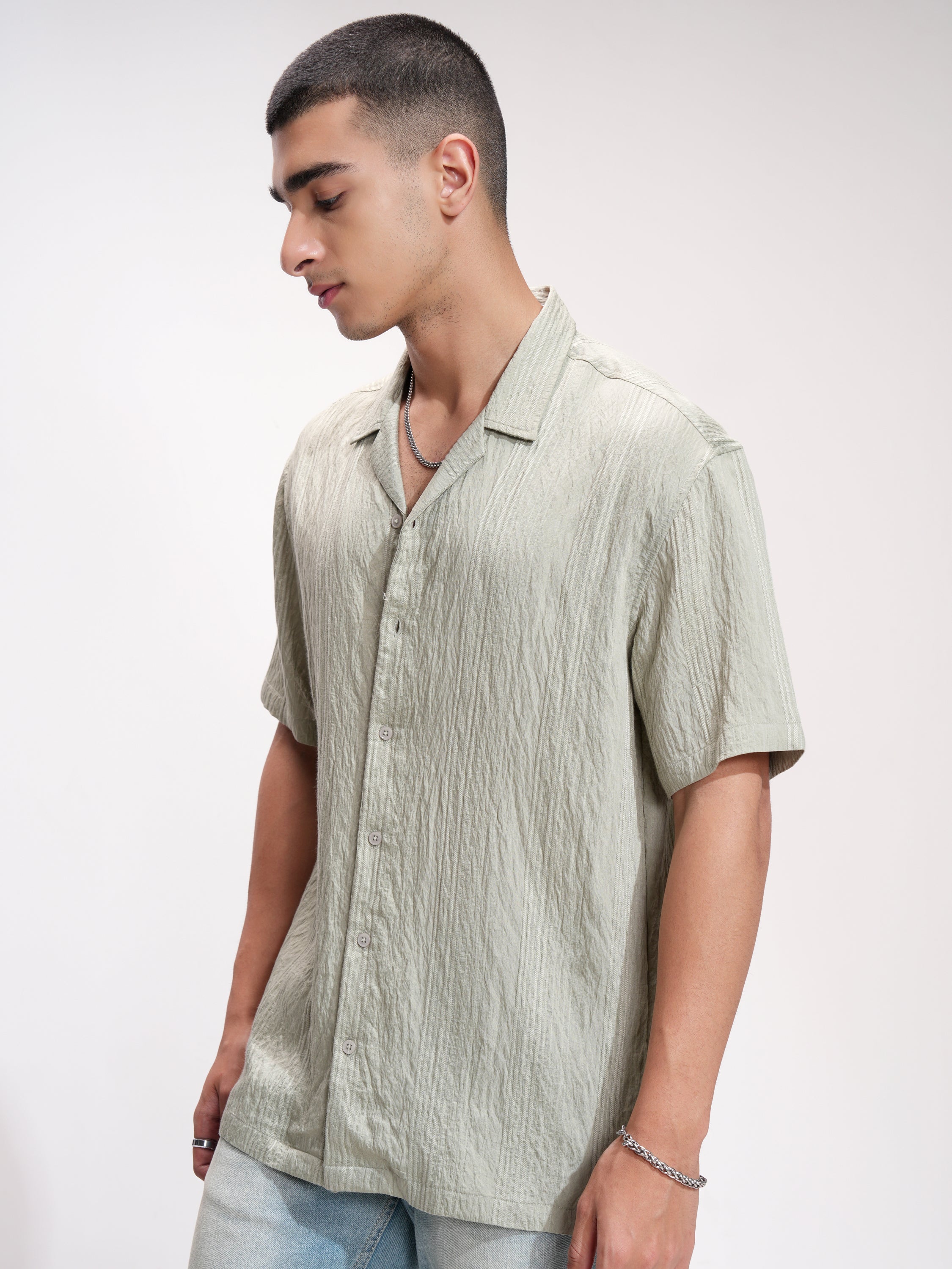 Highlander Men Green Striped Relaxed Fit Casual Shirt - Green - Image 4