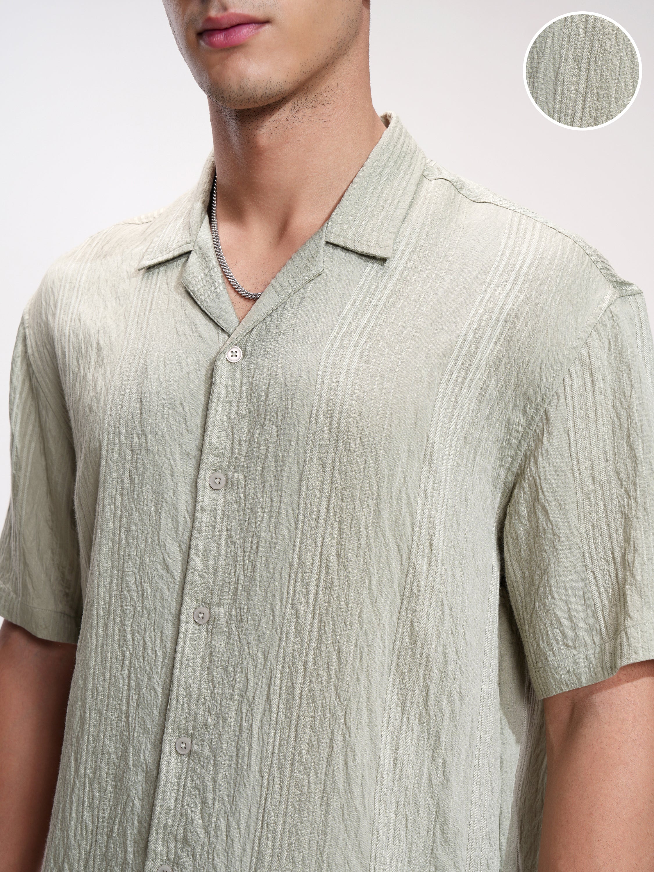 Highlander Men Green Striped Relaxed Fit Casual Shirt - Green - Image 5