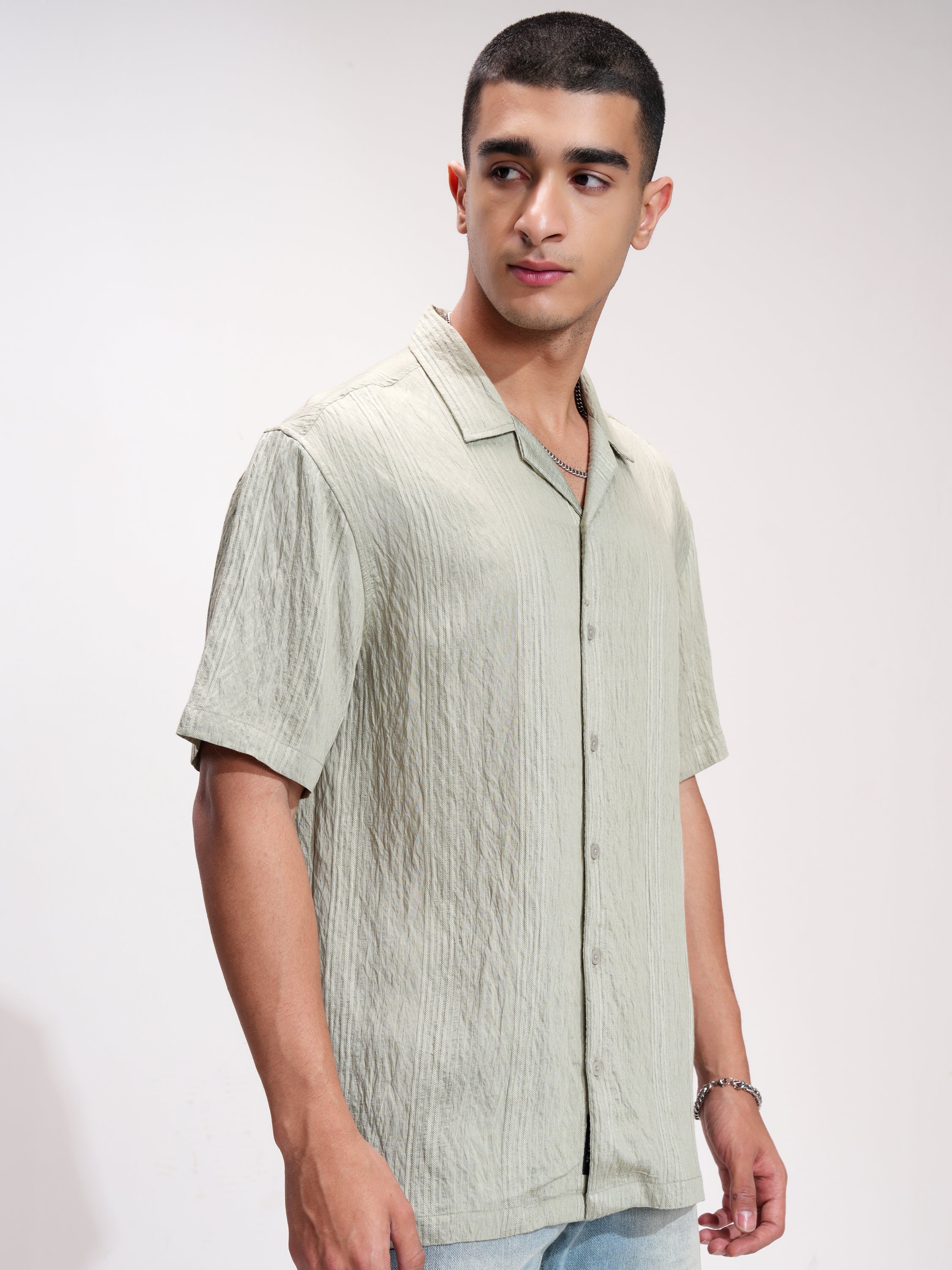 Highlander Men Green Striped Relaxed Fit Casual Shirt - Green - Image 6