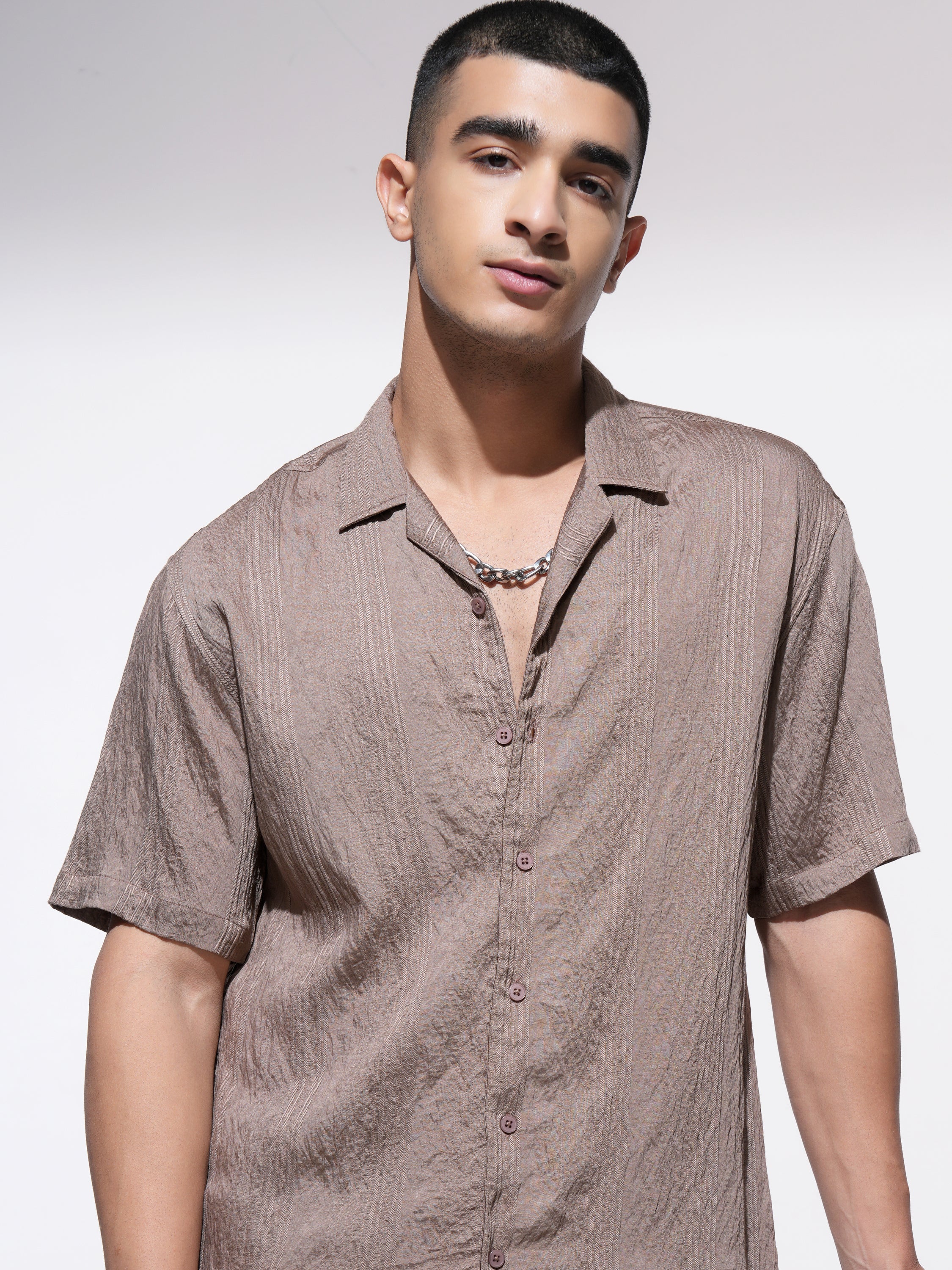 Highlander Men Beige Self Design Relaxed Fit Casual Shirt - Beige - Image 1