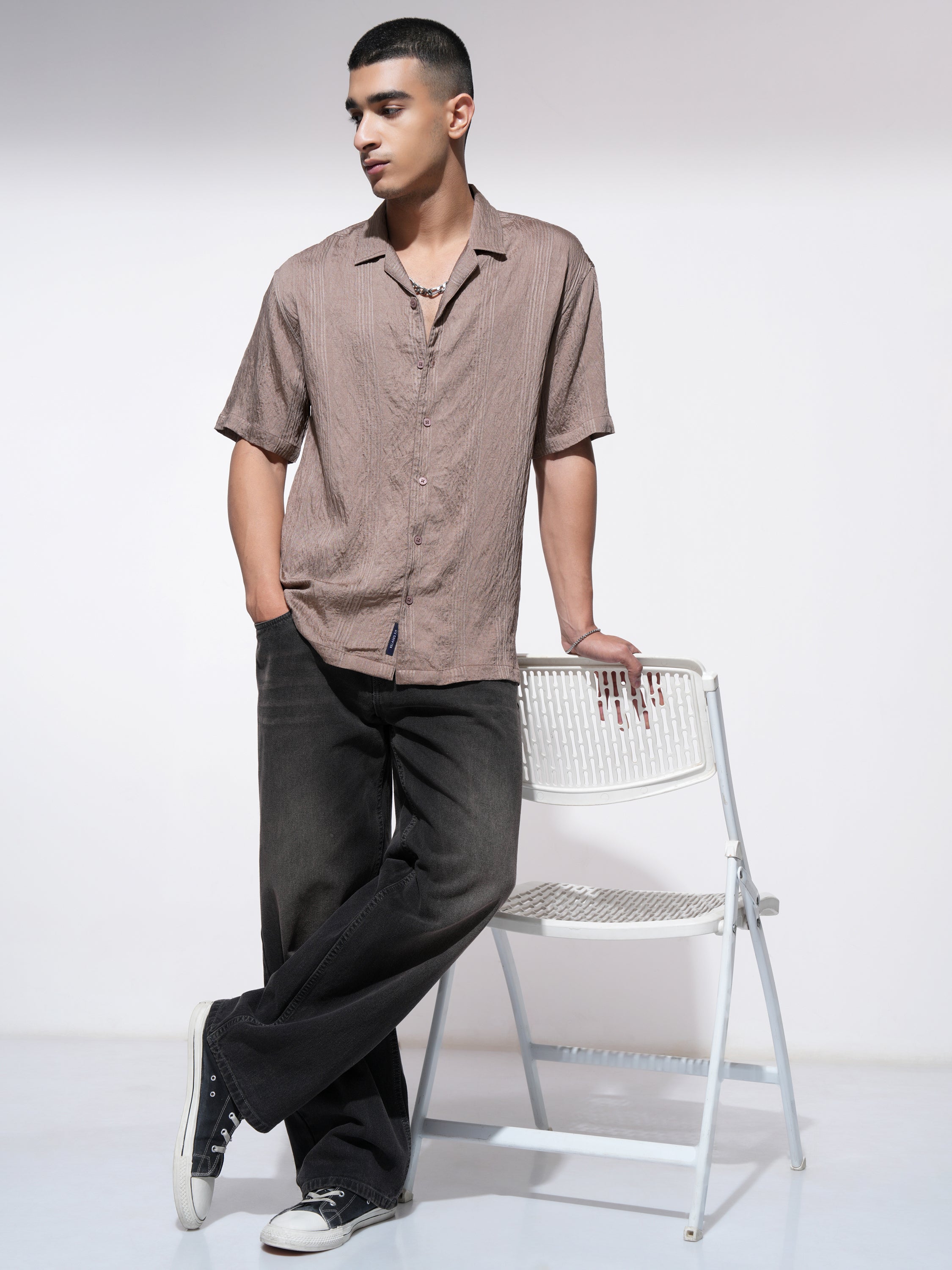 Highlander Men Beige Self Design Relaxed Fit Casual Shirt - Beige - Image 2