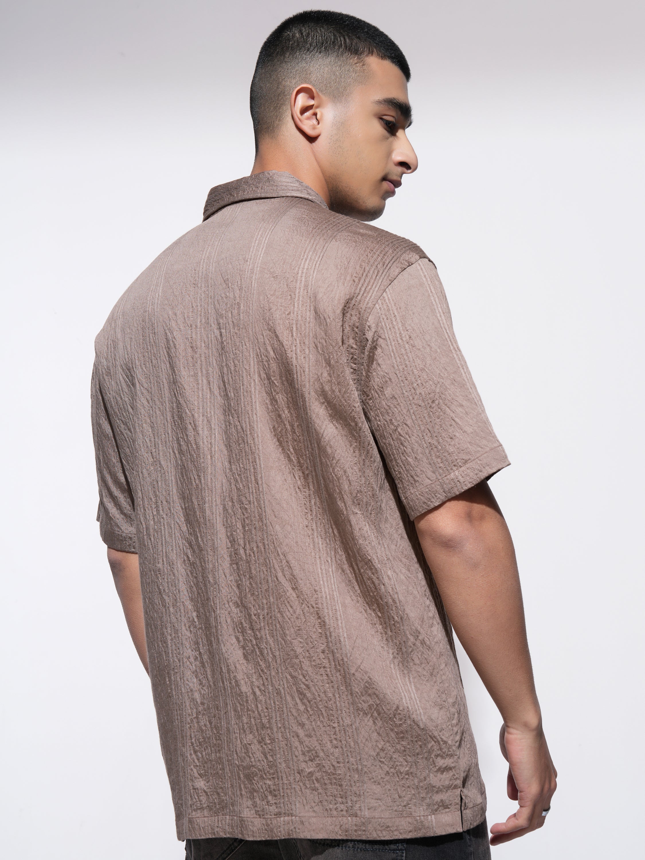 Highlander Men Beige Self Design Relaxed Fit Casual Shirt - Beige - Image 3