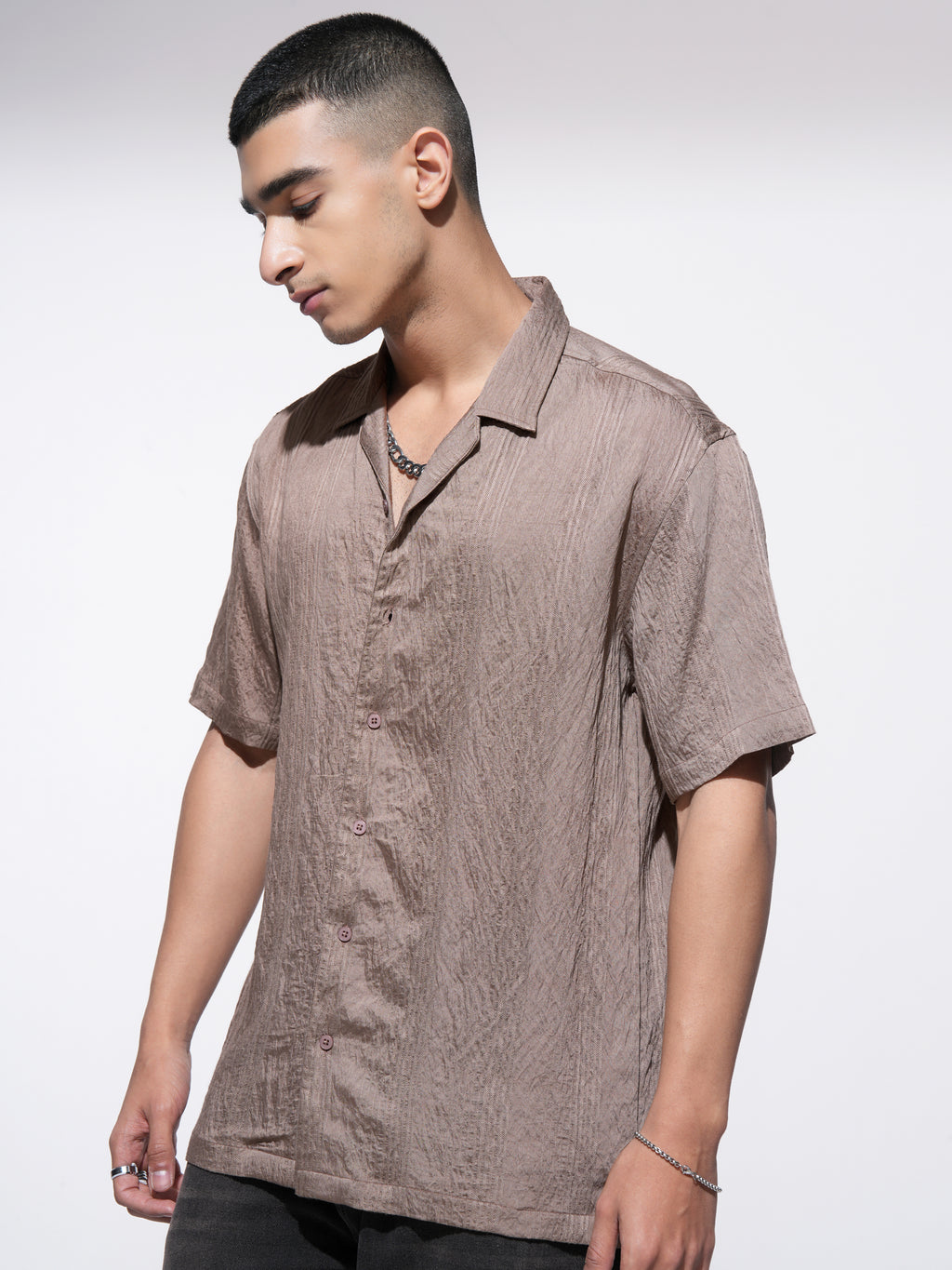 Highlander Men Beige Self Design Relaxed Fit Casual Shirt - Beige - Image 4