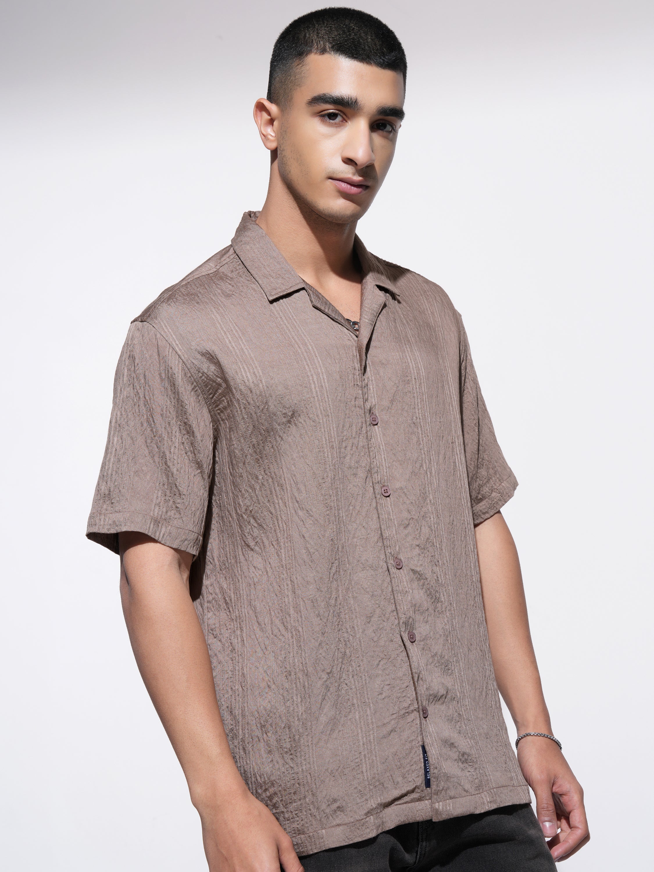 Highlander Men Beige Self Design Relaxed Fit Casual Shirt - Beige - Image 6
