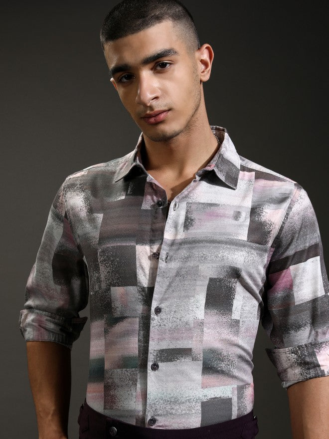 Highlander Men Grey Printed Regular Fit Casual Shirt - Grey - Image 1