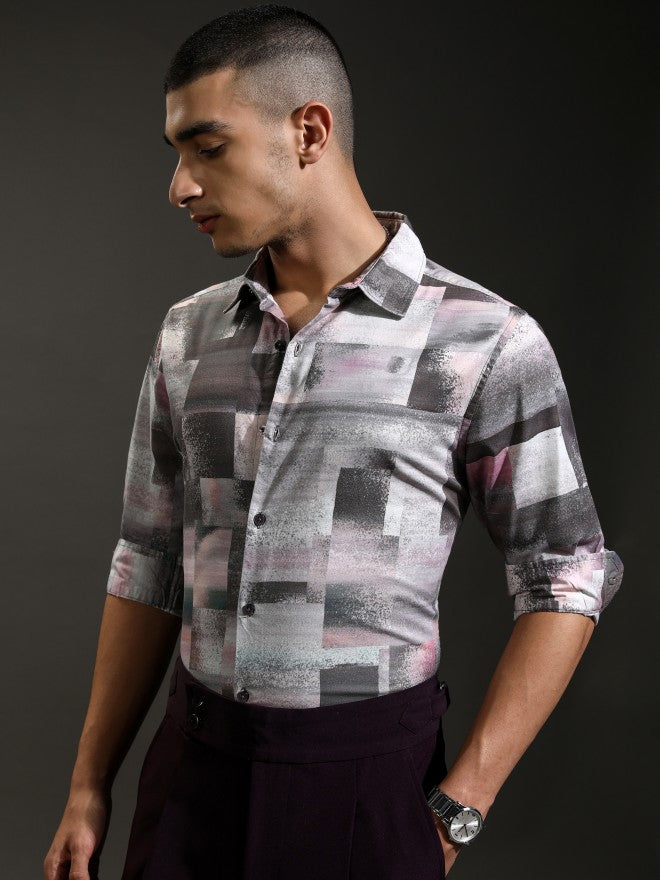 Highlander Men Grey Printed Regular Fit Casual Shirt - Grey - Image 4