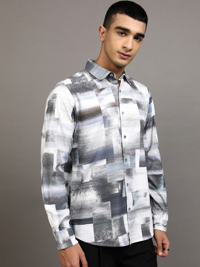 Highlander Men Grey Printed Regular Fit Casual Shirt - Grey - Image 6