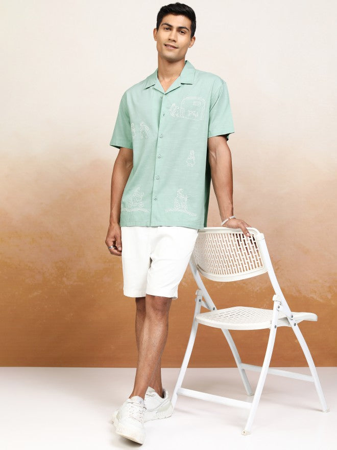 Highlander Men Sage Embroidered Relaxed Fit Casual Shirt - Sage - Image 2