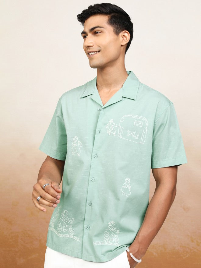 Highlander Men Sage Embroidered Relaxed Fit Casual Shirt - Sage - Image 4