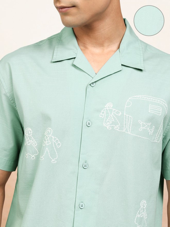 Highlander Men Sage Embroidered Relaxed Fit Casual Shirt - Sage - Image 5