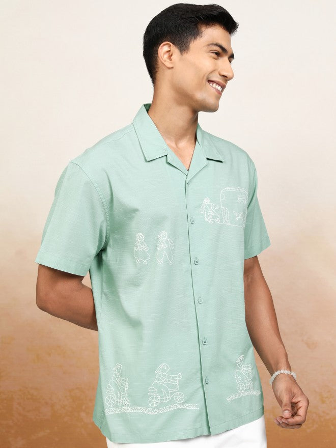 Highlander Men Sage Embroidered Relaxed Fit Casual Shirt - Sage - Image 6