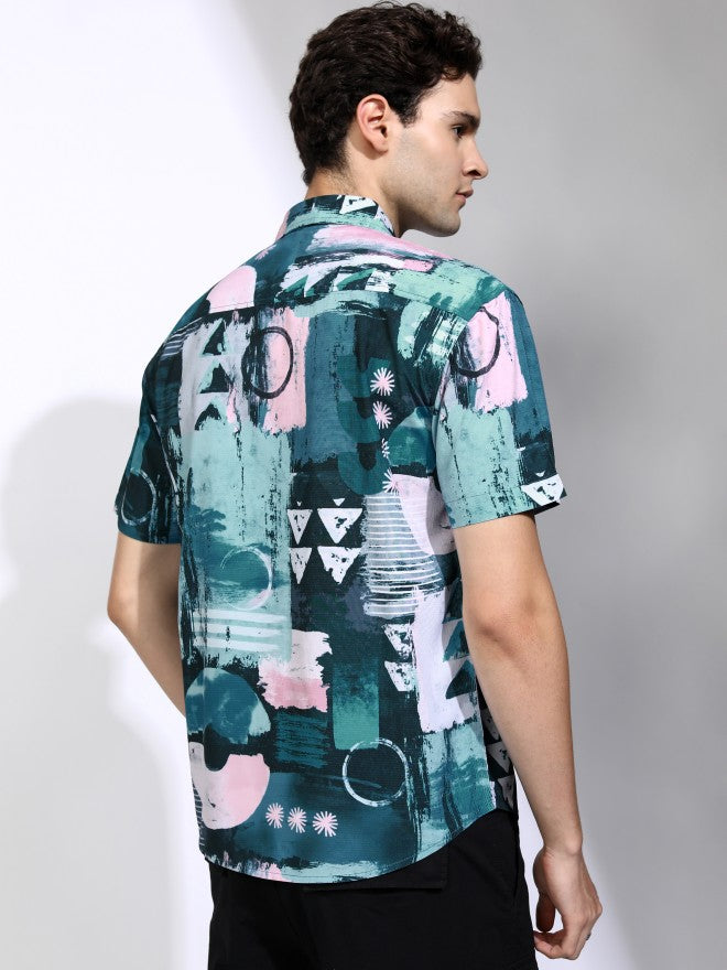 Highlander Men Teal Printed Relaxed Fit Casual Shirt - Teal - Image 3
