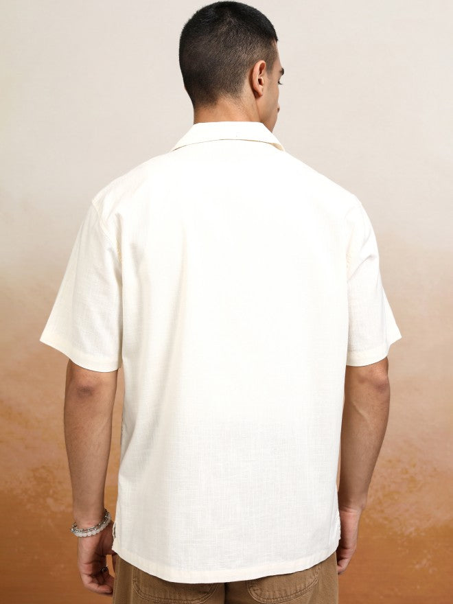 Highlander Men Cream Embroidered Relaxed Fit Casual Shirt - Cream - Image 3