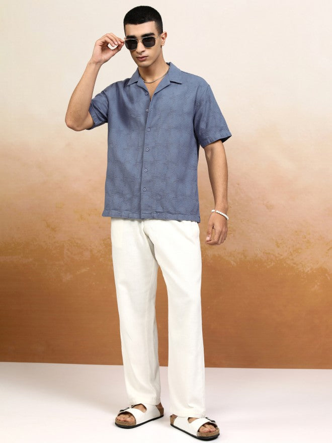 Highlander Men Blue Textured Relaxed Fit Casual Shirt - Blue - Image 2