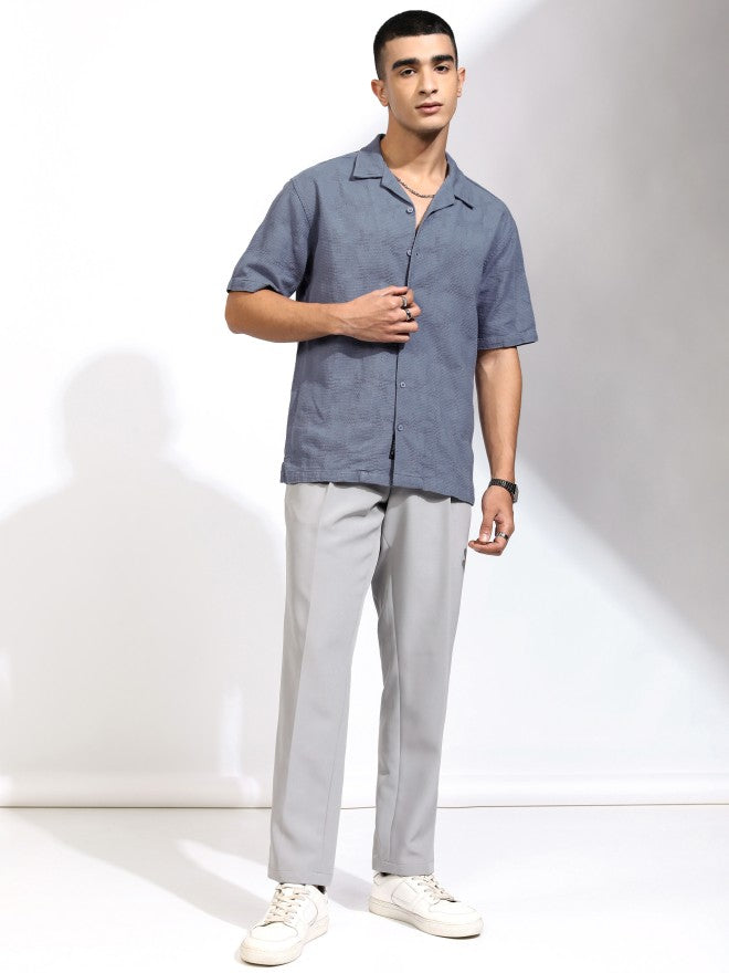 Highlander Men Blue Textured Relaxed Fit Casual Shirt - Blue - Image 2