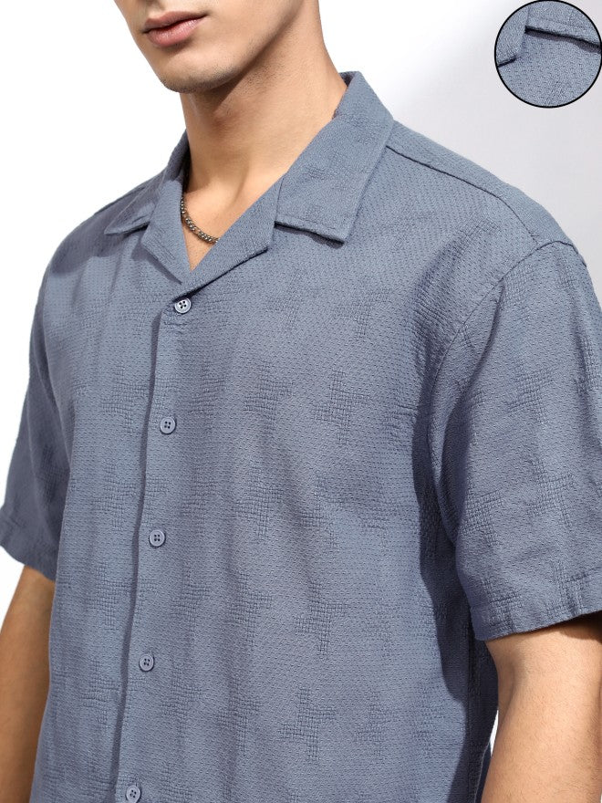 Highlander Men Blue Textured Relaxed Fit Casual Shirt - Blue - Image 5