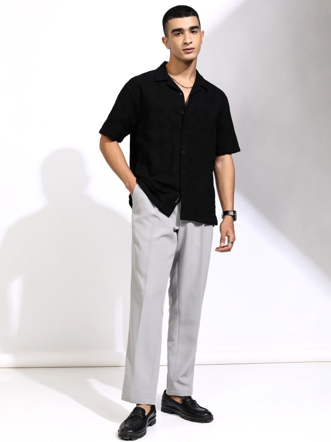 Highlander Men Black Textured Relaxed Fit Casual Shirt - Black - Image 2