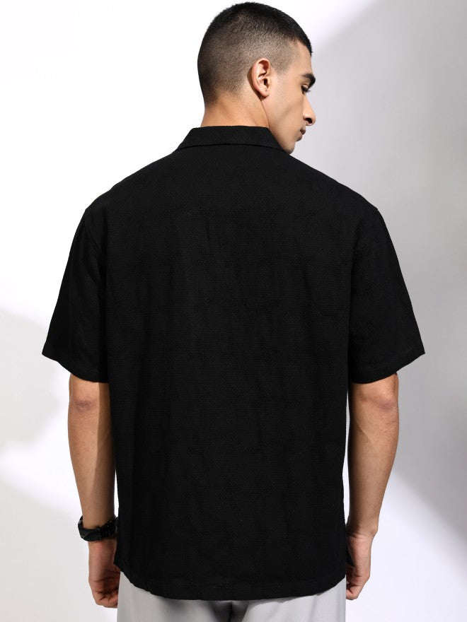 Highlander Men Black Textured Relaxed Fit Casual Shirt - Black - Image 3