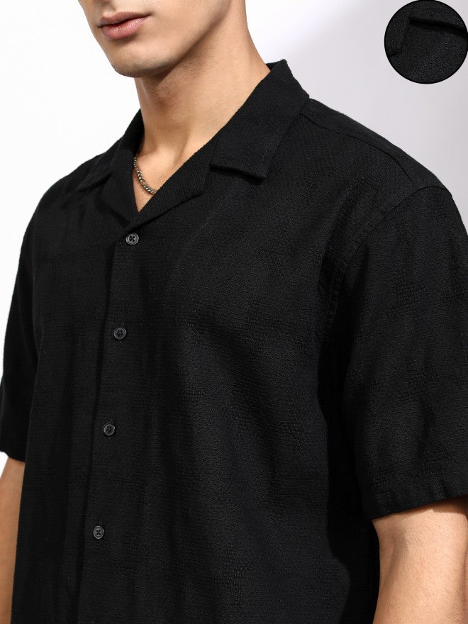 Highlander Men Black Textured Relaxed Fit Casual Shirt - Black - Image 5