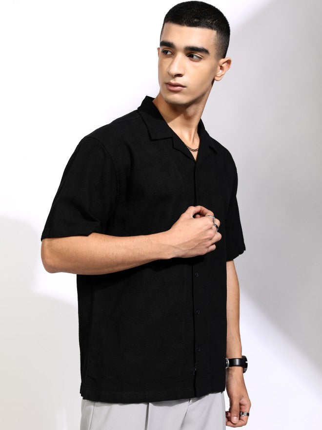 Highlander Men Black Textured Relaxed Fit Casual Shirt - Black - Image 6